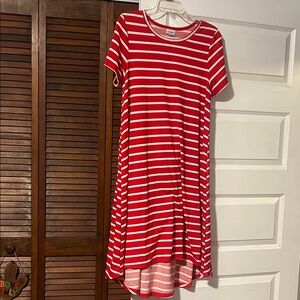 LuLaRoe Red and White Striped High Low Dress